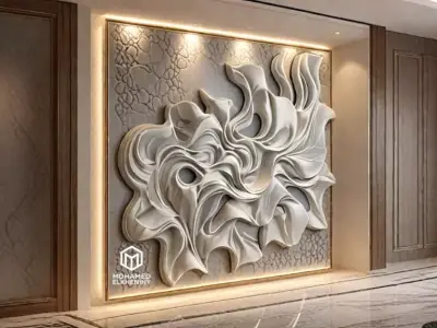 modern panel wall decor set wall relief mural CNC 91 3D model