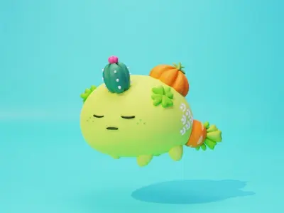 Cute Axie Infinity team with plant reptile and aqua 3D model