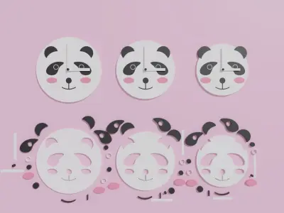 Cartoon Cute Panda Clock Puzzle 3D model