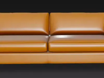 Modern Tan Leather Sofa 3D Model 3D model