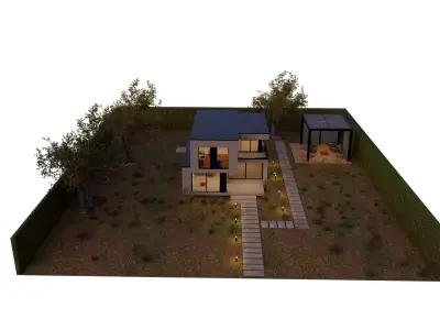 Modern Two-Story House with Pergola 3D model