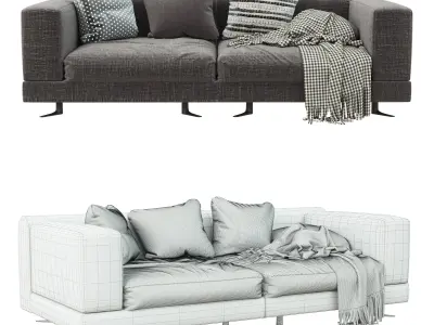 White sofa with pillows and blankets 3D model