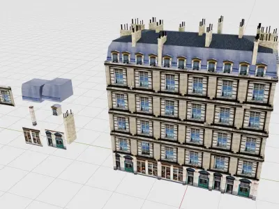 Paris 3 module Building Pack Free low-poly 3D model