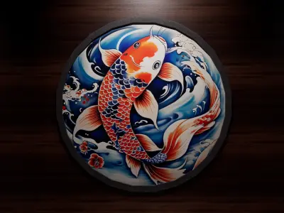 4 Old Japan Koi Pictures  3D model