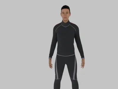 Surfer man in wetsuit Low-poly 3D model