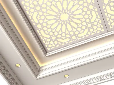 Coffered ceiling with lighting in oriental style 3D model