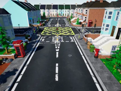 Stylized UK Modular House and Road Low-poly 3D model