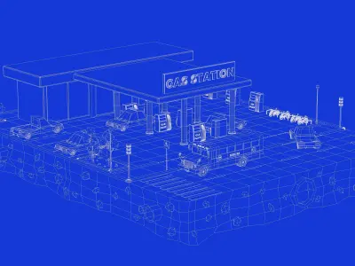 Gas Station Low Poly Low-poly 3D model