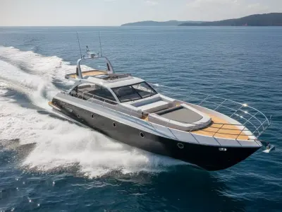 Luxury Flybridge Motor Yacht Black and White with Teak Decks 3D model