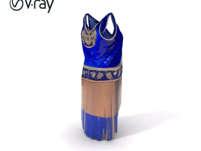 Elegant Blue Dress with Fringe Detail Model Pack Low-poly 3D model