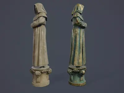Monk Statue PBR Low-poly 3D model