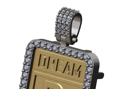 Iced dream chasers frame gold bar pendant and bail 3D print model