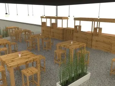 tent cafe tenda Free low-poly 3D model