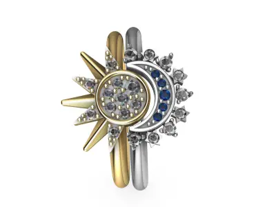 Moon and Sun Ring - P A N D O R A 3D print model