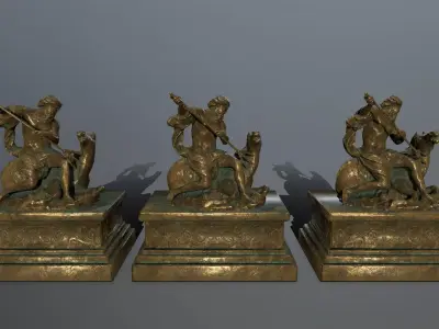 Neptune Statue Low-poly 3D model 2
