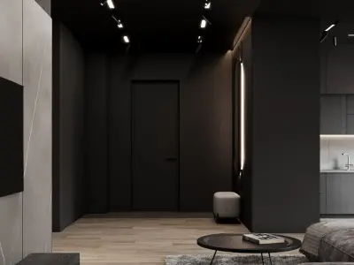 Livingroom and kitchen Interior design style minimalism 3D model