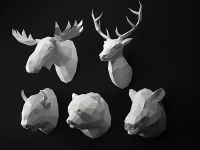 Low Poly Animal Heads SET 3 Low-poly 3D model
