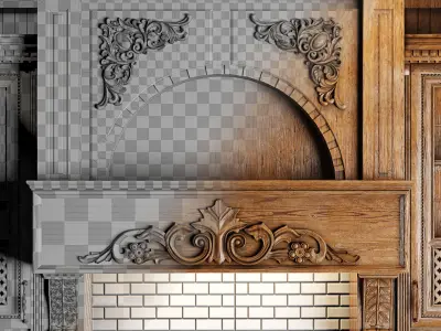 Classic wooden luxury Kitchen Deluxe 3D model