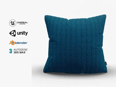 Knitted Blue Cushion with Chain Pattern Low-poly 3D model
