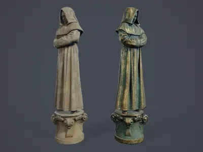 Monk Statue PBR Low-poly 3D model