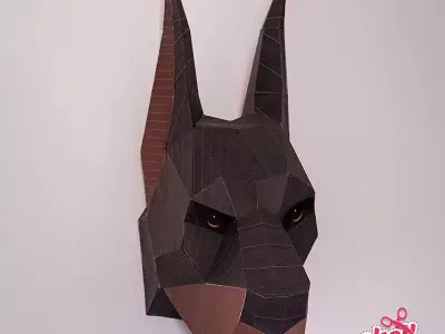 Doberman paper head on wall Low-poly 3D model