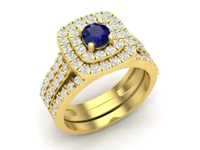 cushion shape halo Diamond Ring and band for woman 3D print model
