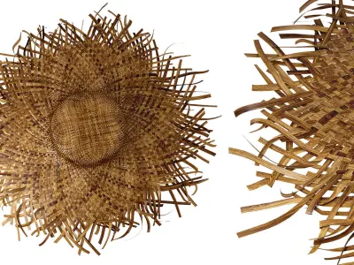 balinese straw wicker hat bamboo woven wall decoration boho  3D model