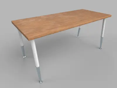 table wooden with metal legs Low-poly 3D model