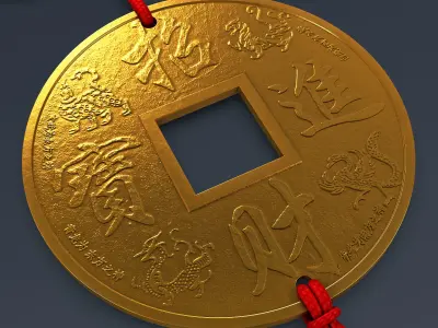 Hanging Feng Shui Coin M 1 3D model