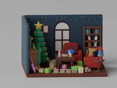 Cartoon Christmas Living Room 3D model