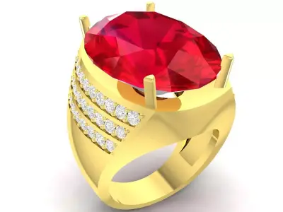 Luxury Triple Row Pave Oval Gemstone Ring Design 3506 3D print model