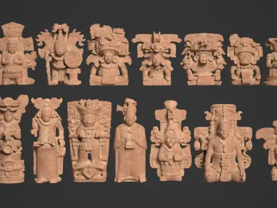 15 Ancient Mayan Statues - 250120 Low-poly 3D model
