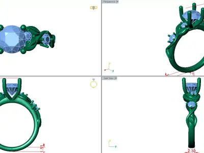 solitaire with leaves on shank  3D print model