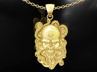 Octopus Skull pendant jewelry gold 3D print model
