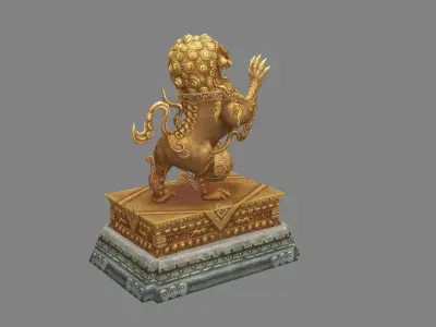 Golden lion sculpture - Asian lion sculpture Low-poly 3D model