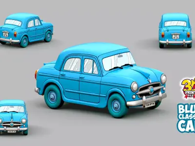 Blue Classic Car 3d print ready model from Sapristi Diorama 3D print model