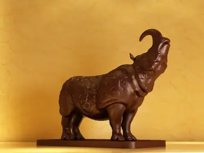 Carved Rhinoceros ornaments wood carving crafts 3D model