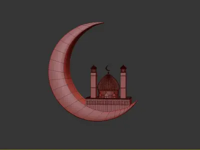 Mosque 3D crescent with 3D model