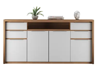 Buffet sideboard table with decoration set Low-poly 3D model