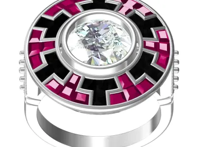 Ruby and Black Onyx Round Shaped Art Deco Ring 3D print model