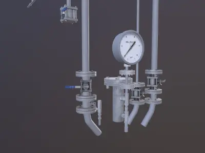 Valves and Flange Low-poly 3D model