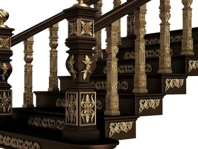 Carved Stairs Collection Black Low-poly 3D model
