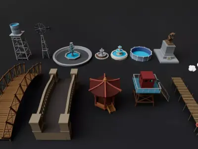 Realistic Exterior City Street Props Pack Collection Low-poly 3D model