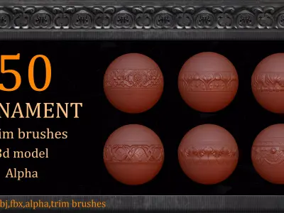 50 Ornament Trim Brushes and 3D Models and  Alpha 4K  VOL 02 3D model