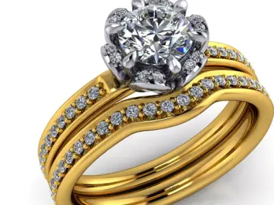 Vintage Decorative Flower Setting Bridal Wedding Ring 3D print model