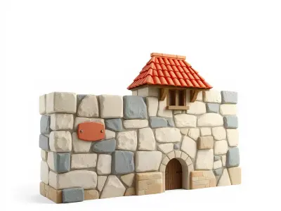 Charming Stone Castle Wall model pack Low-poly 3D model