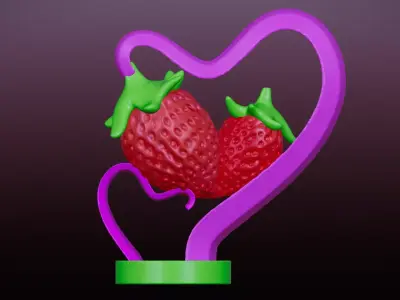 Love Fruits strawberries heart stand 3D print model