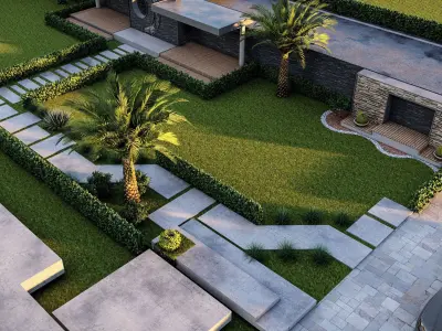 Rendered 3d model of a landscape design  residential front yard 3D model