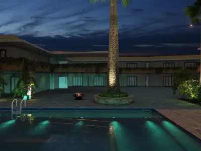 Hotel Pool Courtyard 3D model