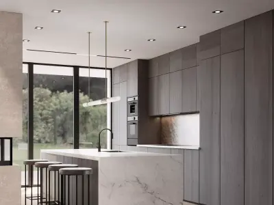 3D Model-Living Room-Kitchen-Dining-Entry-Neoclassical Villa 3D model